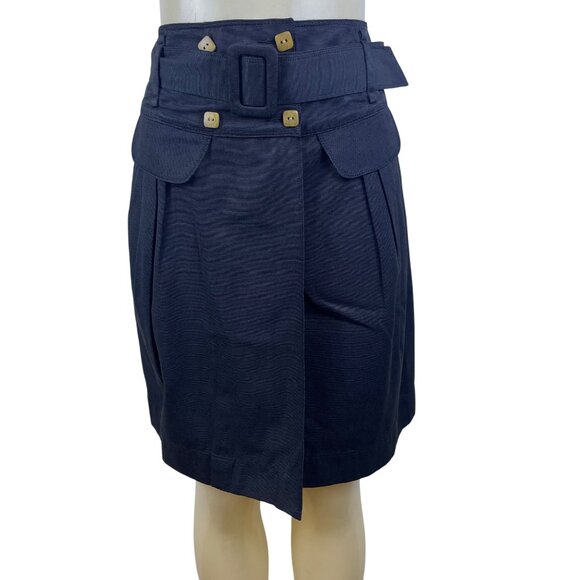 Women’s Grey Cotton High Waist Belted Skirt With Buttons - Picture 1 of 7